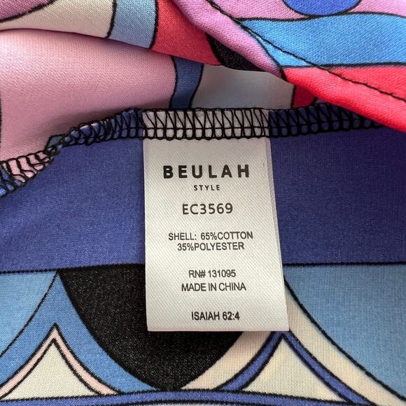 BEULAH STYLE Midi Dress One Size Collared Button Up Ruffle Colorful Abstract - Picture 7 of 8